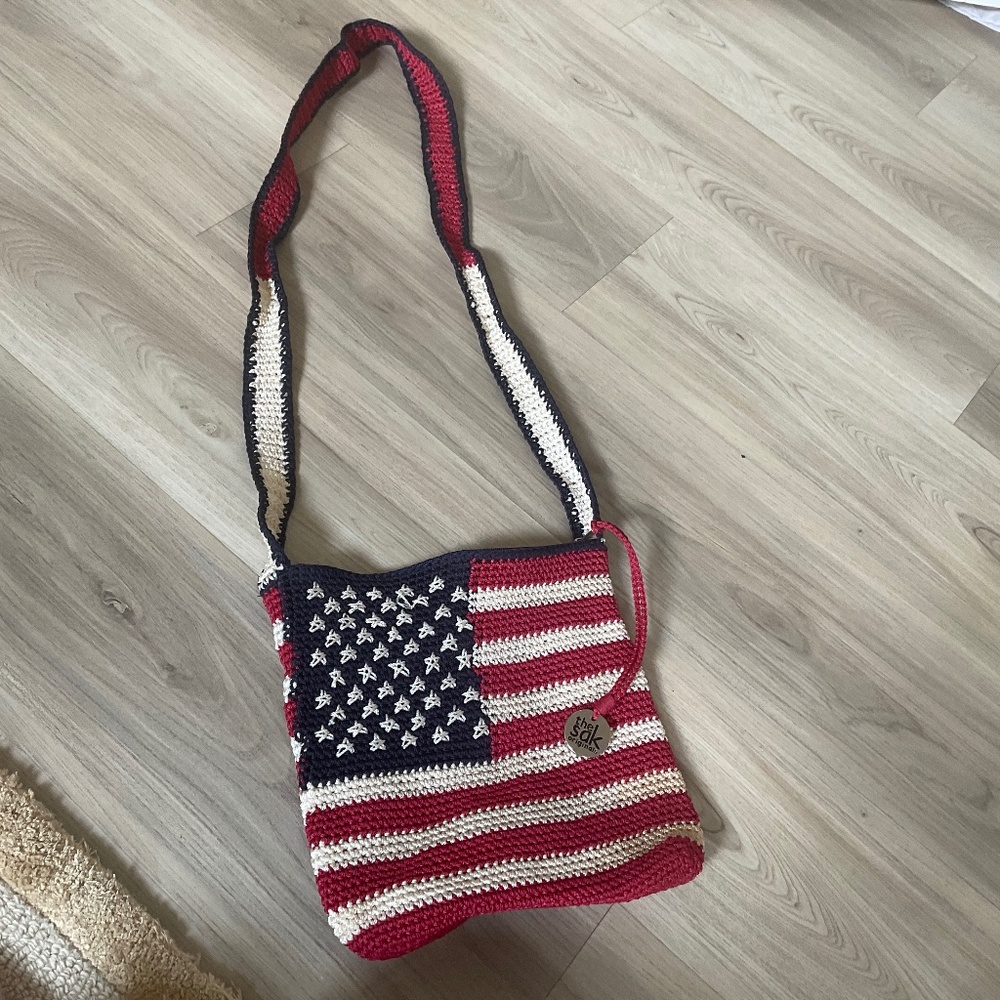 The Sak Vintage American Flag purse crossbody knitted bag